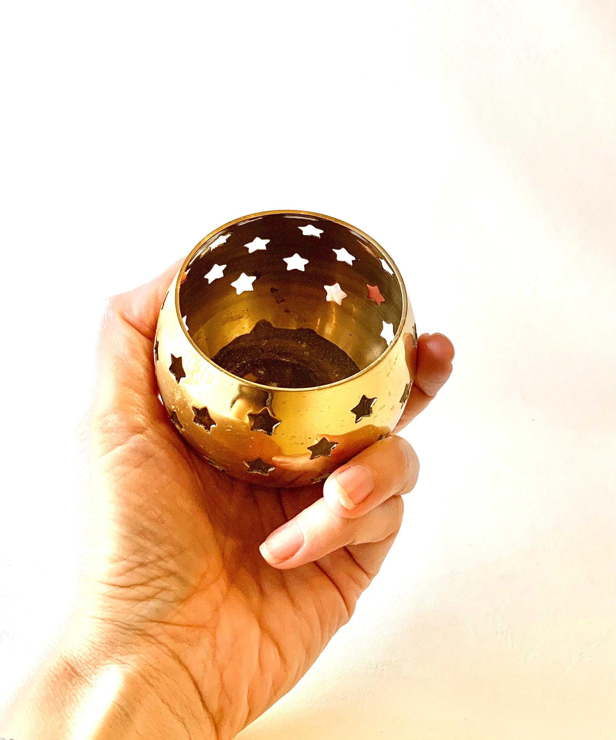 Vintage Brass Star Cutout Candle Holder Etsy