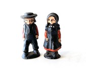 Vintage Miniature Heavy Cast Iron Pilgrim Figurine Man Woman Couple
