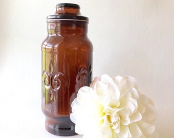 Vintage Fleur de Lis Deep Amber Glass Jar