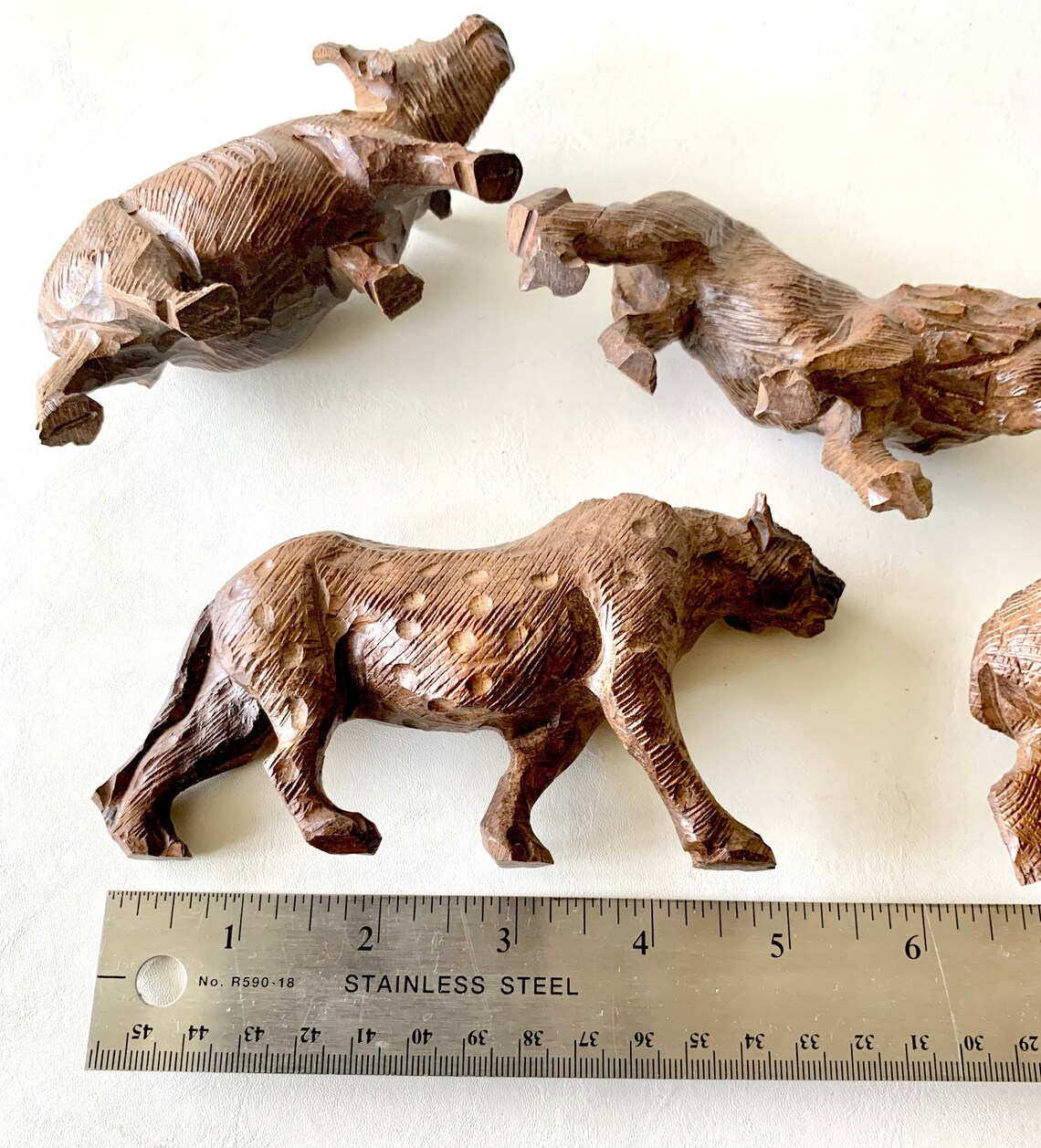Vintage Hand Carved Wood African Animals x 5 Etsy