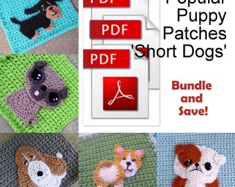 PATTERN BUNDLE: SHORT dogs Popular Puppy Patches // English Bulldog // Dachshund // Corgi // Basset Hound // Pug  // 5 pdf Downloads