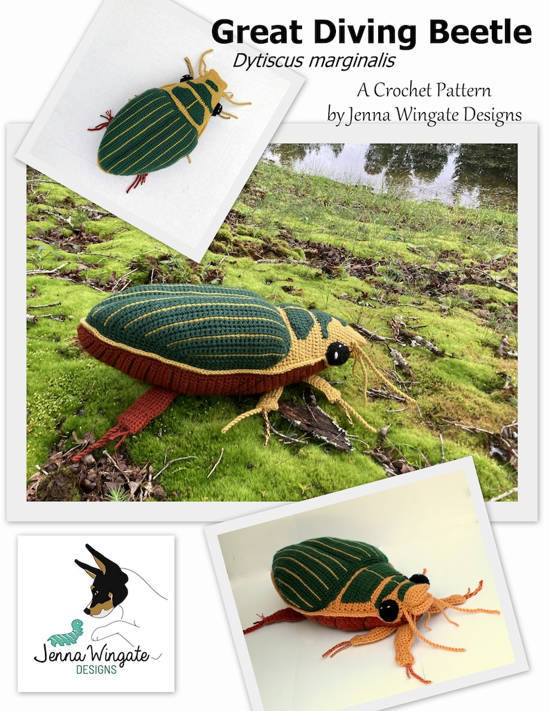 PATTERN: Great Diving Beetle Dytiscus marginalis Instant PDF download Crochet a Diving Beetle Stuffie for your favorite bug lover image 4