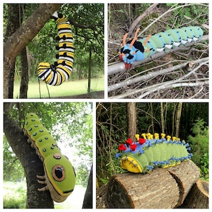PATTERN BUNDLE: Caterpillar Crochet Pattern Bundle 2 / Monarch / Spicebush Swallowtail / Cecropia / Hickory Horned Devil / 4 patterns