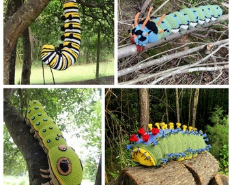 PATTERN BUNDLE: Caterpillar Crochet Pattern Bundle 2 / Monarch / Spicebush Swallowtail / Cecropia / Hickory Horned Devil / 4 patterns