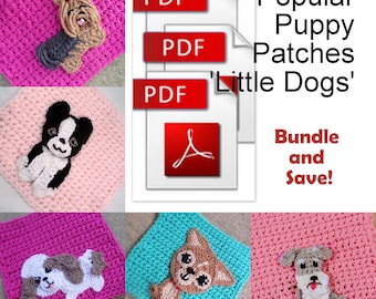 LITTLE DOGS Popular Puppy Patches Pattern Bundle // Chihuahua // Shih Tzu // Boston Terrier // Yorkie // Mini Schnauzer  // 5 PDF Downloads