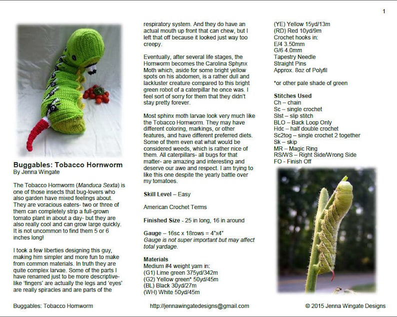 PATTERN: Tobacco Hornworm Crochet Pattern // Instant PDF Download //DIY // Baby gift // Photo prop // Dog Lover // Make your own // Snuggly image 6