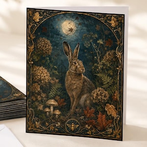 Autumn Hare Notecard Set, 10 Blank Cards with Envelopes and Seals, Woodland Rabbit Stationery