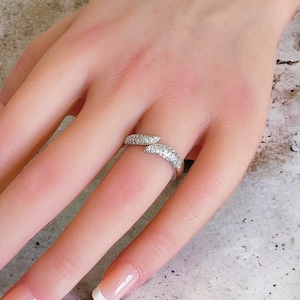 Pavé Simulated Diamond Bypass Ring in Rhodium Plating over Brass