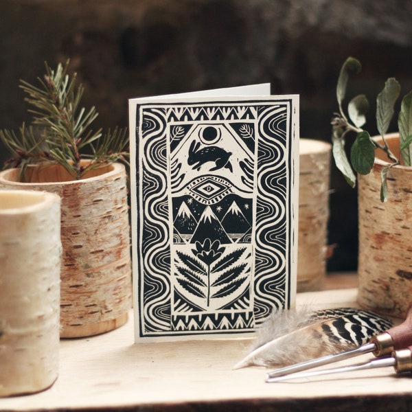 3 Hand Printed Lino-cut Cards - A6, Mountain Hare * Original Prints *