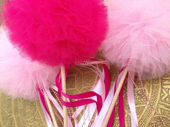 10 Tulle Pom Poms Bead Wand Party Decorationfairy Etsy