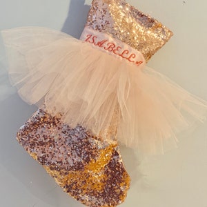 Personalized Name Blush rose gold Tutu Christmas Stocking- Blush GLITZ Sequins Stocking - Unique Holiday Stocking