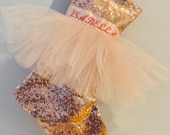 Personalized Name Blush rose gold Tutu Christmas Stocking- Blush GLITZ Sequins Stocking - Unique Holiday Stocking