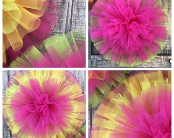 set of 5 Tulle pompoms  Fabric flowers  party centerpiece.boho wall decor. Breathtaking Blooms Giant Fabric Flowers pompom peonies Blossom