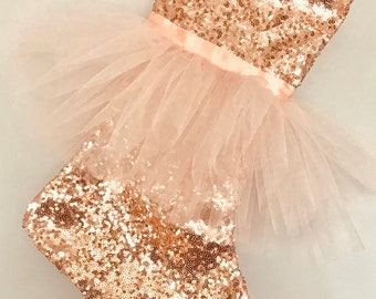 Blush rose gold Tutu Christmas Stocking- Blush GLITZ Sequins Stocking - Unique Holiday Stocking
