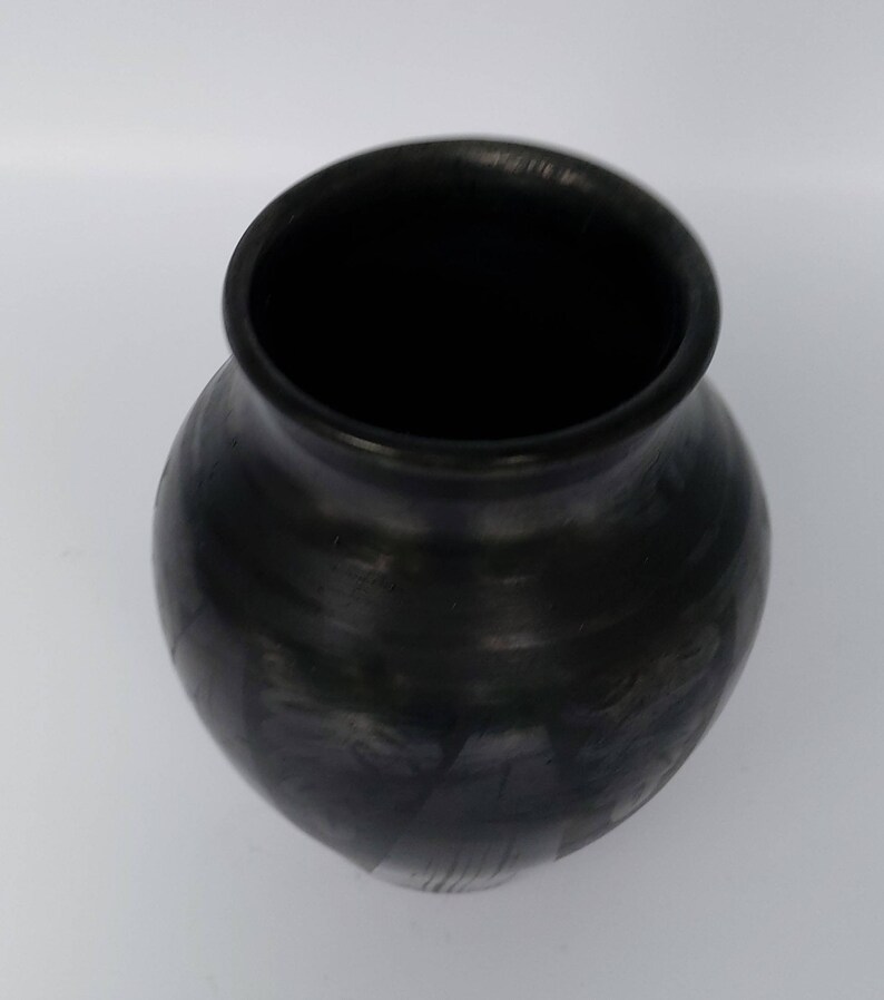 5 Inch Black On Black Pottery Blackware Jar Signed San Ildefonso Pueblo Blackware Pottery Olla Mexican Pot Native American Pottery