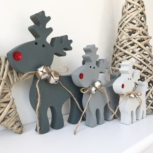 Cute Wooden Reindeer Set Grey - Christmas Decor - Christmas Reindeer - Wooden Decor - Shelf Decor - Christmas Ideas - Grey Decor