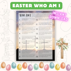 Who Am I Easter Bible Game | Christian Party Game | Sunday School Activity | Printable Bible Trivia | Easter Church Game