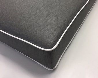 Custom seat cushion, Bay Window Seat cushion, Window seat cushion custom, Cheval Pewter with White piping, Custom orders only