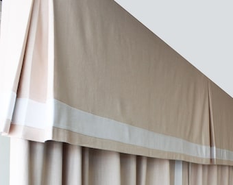 Custom Linen Valance Regatta, Pleated Valance, Valance with Heart Trim, Valance with border, Skirt Style Valance, Window Treatments
