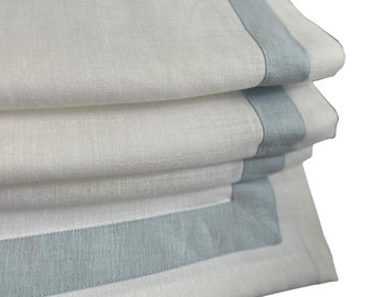Linen Roman Shade, Cordoba Bunting White with a Border, 100% linen, relaxed roman shade, cordless mechanism, custom roman shades