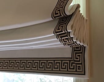 Custom Relaxed Roman Shade with Greek Key Trim
