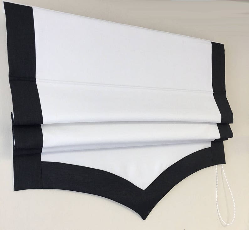 Flat Linen Roman Shade White&Black Border with Etsy