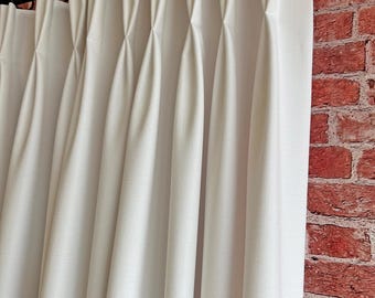Custom Pleated drapery, Pinch pleat curtains, Faux Linen fabric, Polycotton or Black out lining, Drapery with Pin hooks