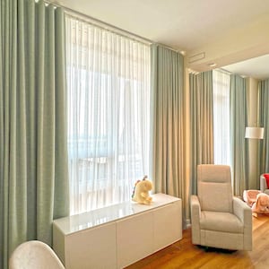 Ripple Fold Drapery Panel in Nuance Aqua | Custom S-fold Curtains | Modern Window Treatment | Ripple Fold Drapery | Made to Order
