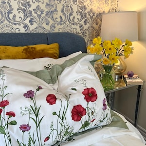 100% Cotton Floral Bedding Set – Garden Print Duvet Cover with Pillowcases | Queen or Tween Size | Botanical Bed Linen | Gift for Her