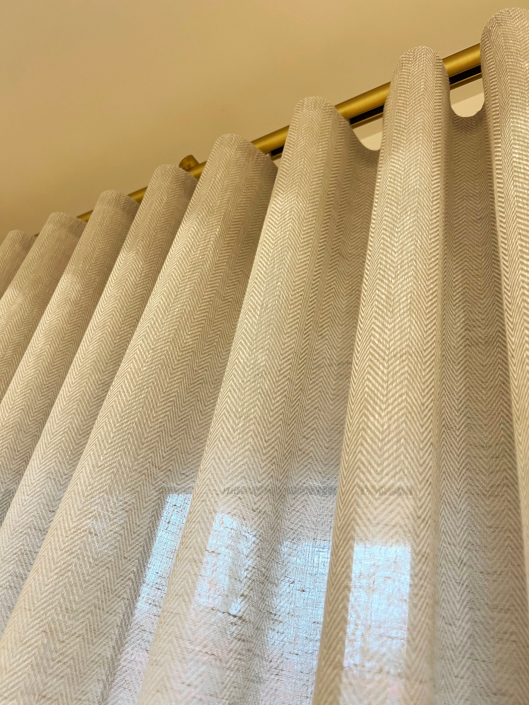 Striped Linen Curtain Panel. Washed Linen Curtain With