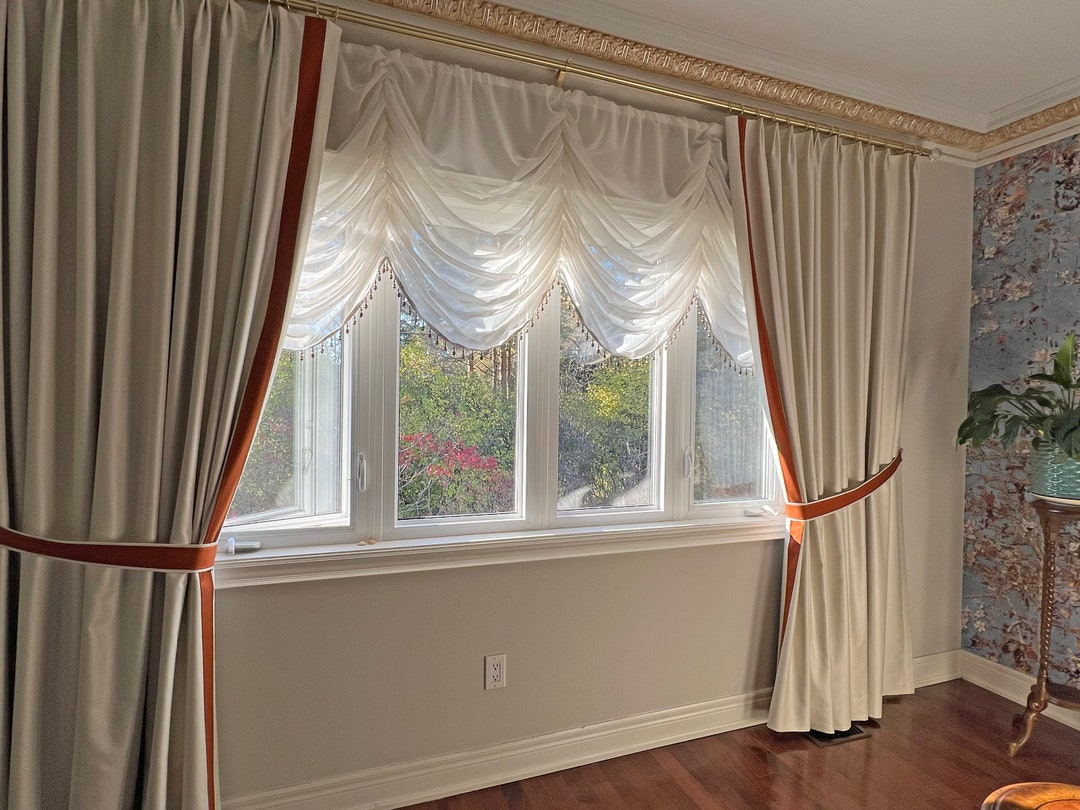 Custom Drapery, Curtains Cheval With Heart Trim, French Pleat, Solid ...