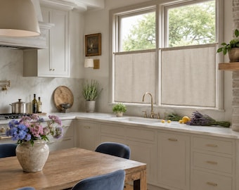 Privacy Linen Cafe Curtains, Custom Flat Panel for Kitchen, Bathroom & French Doors, Opaque Half Window Curtain, Rod Pocket, Per Panel