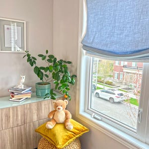 Roman Shades for Windows,  Relaxed Shade with Contrasting Border, chain mechanism, Linen Roman shades, Custom Made Window Treatment