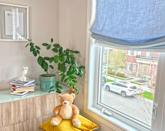 Roman Shades for Windows,  Relaxed Shade with Contrasting Border, chain mechanism, Linen Roman shades, Custom Made Window Treatment