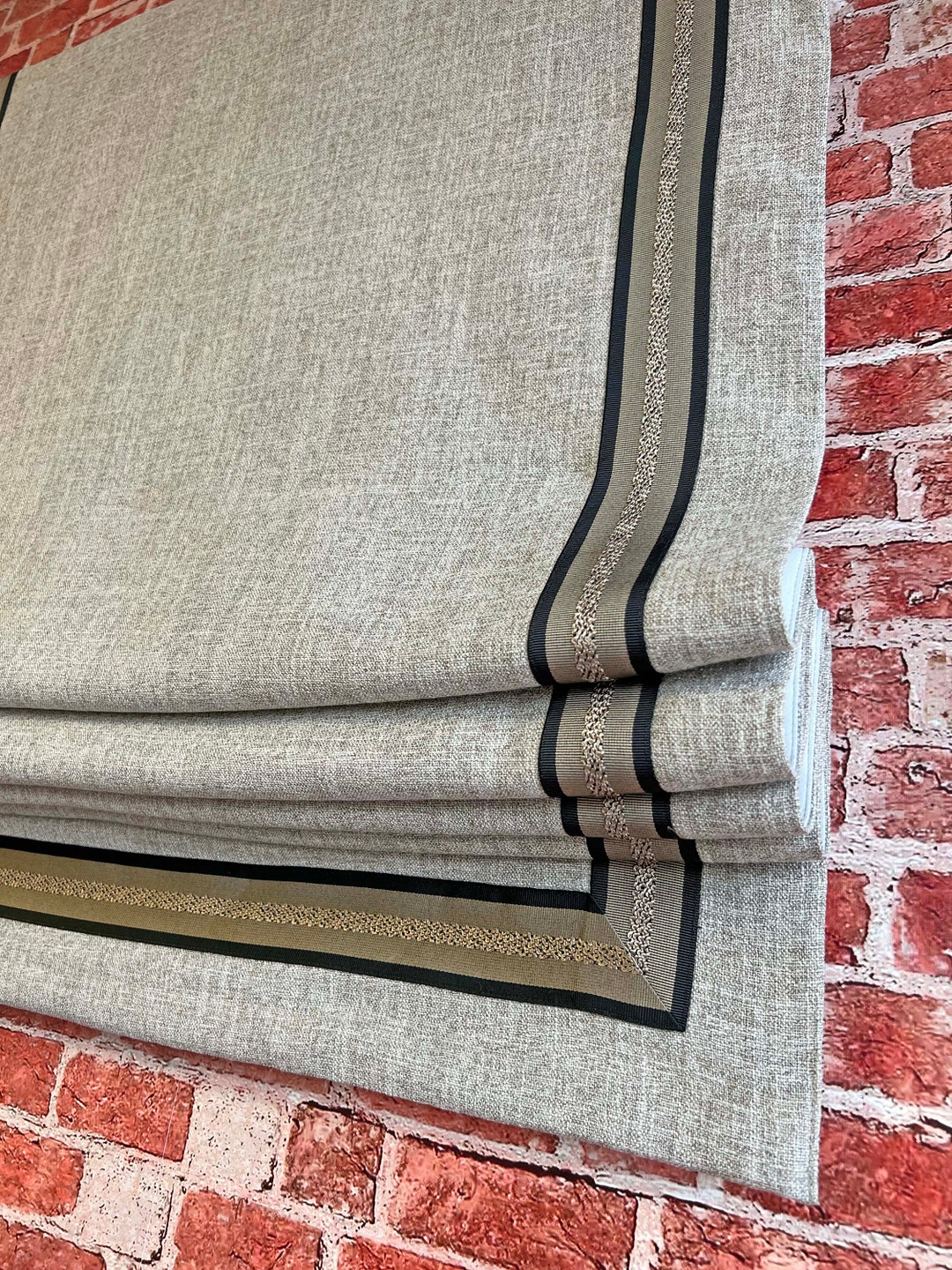 Custom Fabric Roman Shades With Trim