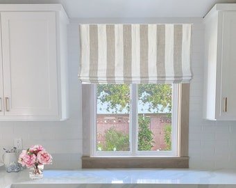 Linen Roman Shade, Maxwell Fabric Copacabana, Roman shade with cordless mechanism, custom made roman shade, relaxed shade, window treatment