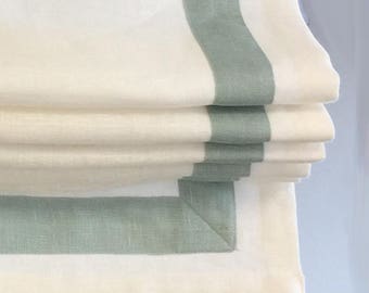 Linen Roman Shade, Cordoba Bunting White with Rendezvous Border