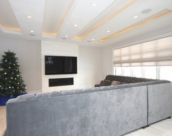 Custom Flat Roman Shade, Cheval Linen, Chain Mechanism, with Lining
