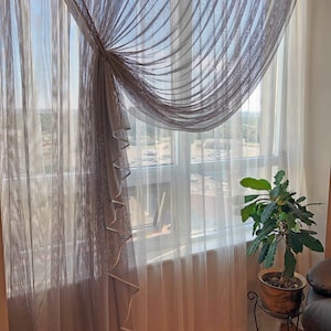 Sheer curtains, Double Pleated Sheer Drapery Lynx, Sheer Panels,Made to Order,  Sheer Curtains for light filtering, Custom Window treatment
