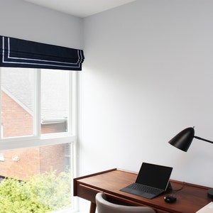Valance - Pleated Linen Faux Roman Shade &quot;Cheval with double white borders&quot;, Geometric pattern, faux roman shades, custom made valances