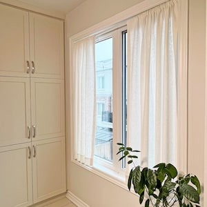 Custom Linen Cafe Curtains, Linen Curtains for Windows, Curtains with Pockets for Cafe Style Rods, Top Curtain's Pocket, Window Treatments