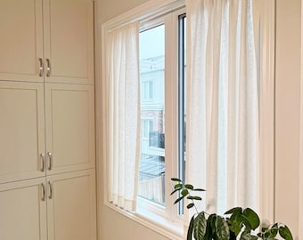 Custom Linen Cafe Curtains, Linen Curtains for Windows, Curtains with Pockets for Cafe Style Rods, Top Curtain's Pocket, Window Treatments
