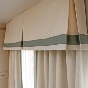 Custom order: Custom Linen Valance, Pleated Valance with Decorative Heart Trim, Valance with border, Valance for Windows, Window Treatments