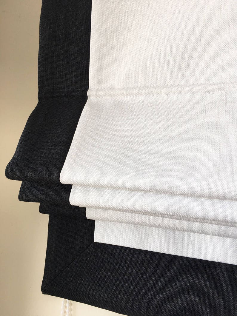 Flat Roman Shade White with Black Border with Etsy