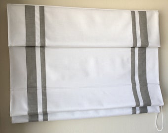 Custom Cordless Roman Shade, Tuscany Linen, Double Border, Flat Style