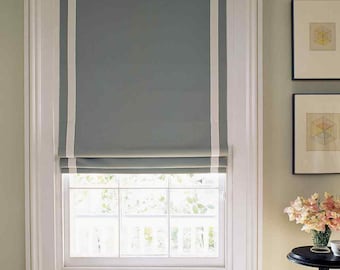 Linen Relaxed Roman Shade, Regatta Fairy Tail, White Border, Custom Window Treatment