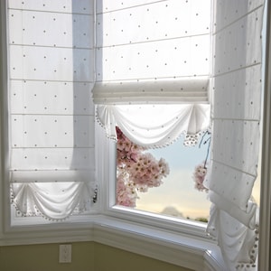Roman Shade &quot;Nottingham Palace White&quot;, Custom Roman Shades, Flat Roman Shades with Chain Mechanism, Custom made Window Treatment