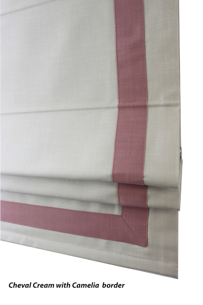 Custom Linen Roman Shade Cream With Camellia Border Flat Etsy