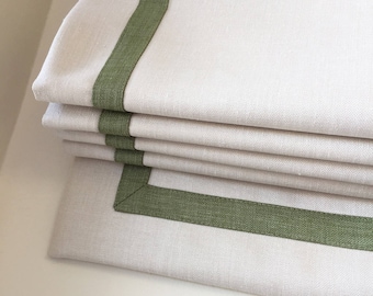 Relaxed Roman Shade, Cream Linen with Pine Border, Custom Window Treatment