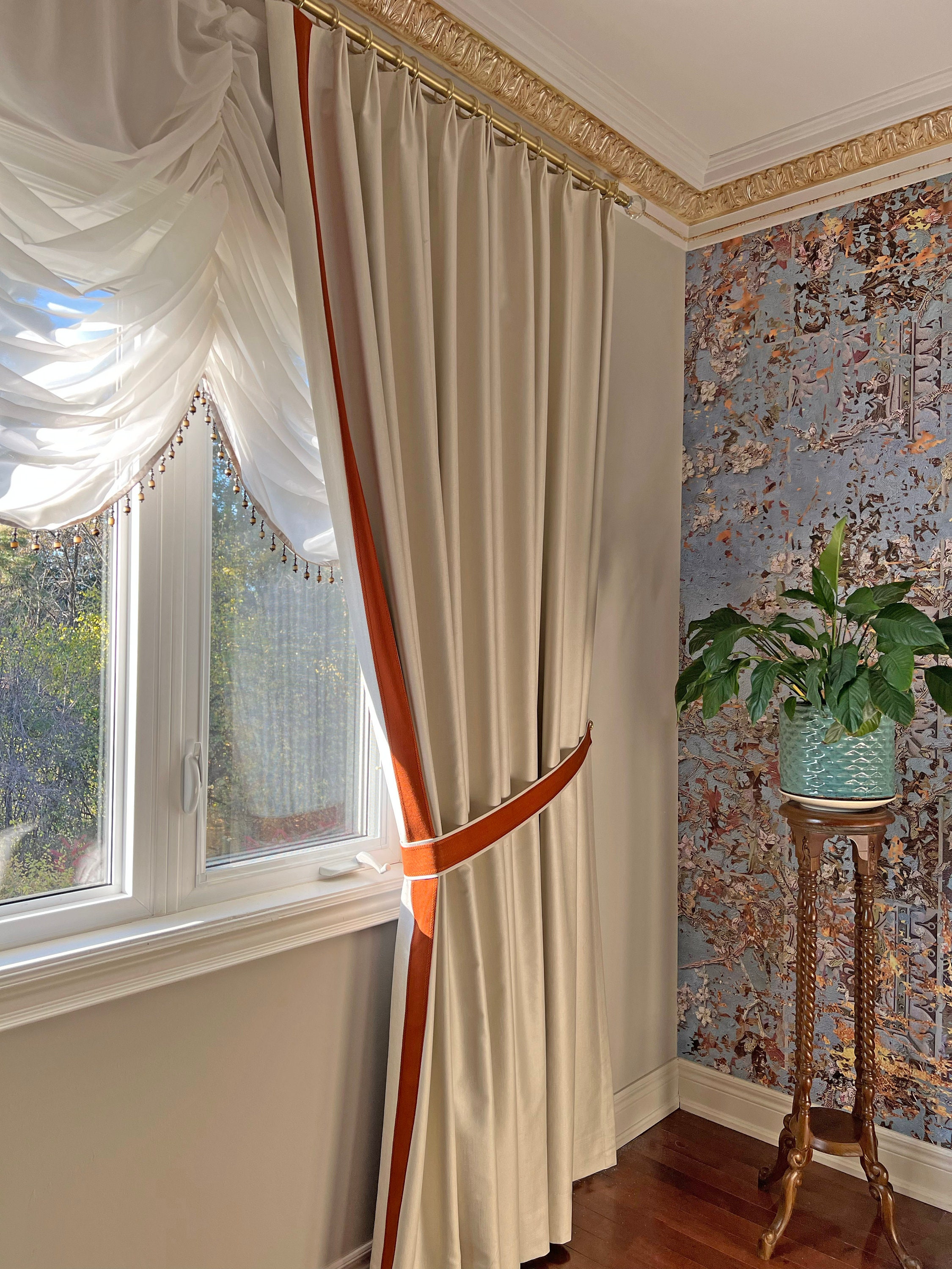 Custom Drapery, Curtains Cheval With Heart Trim, French Pleat, Solid ...